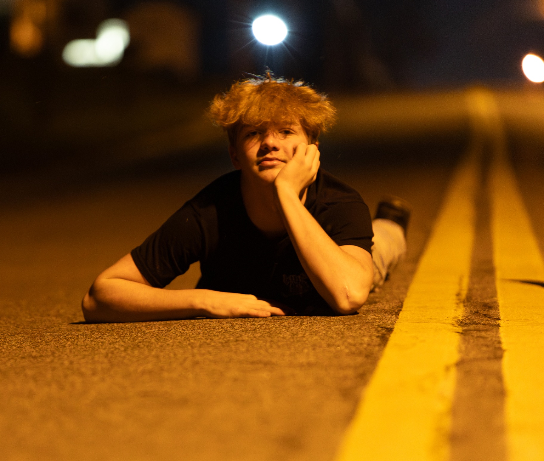 Night portrait on the road